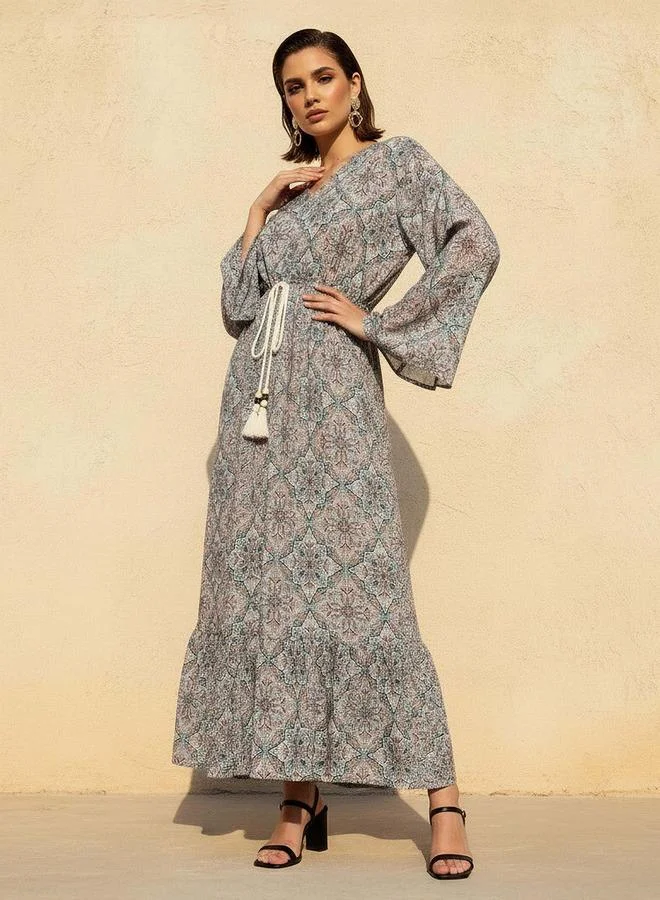 سبلاش فيڤ Printed Maxi Kaftan Dress with Front Tie-Up